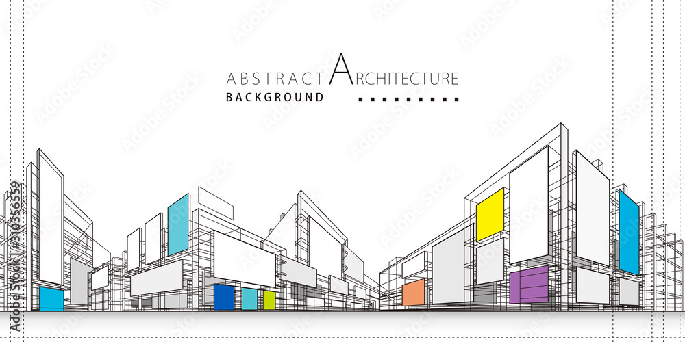 3D illustration architecture building construction perspective design,abstract modern urban background. - obrazy, fototapety, plakaty 