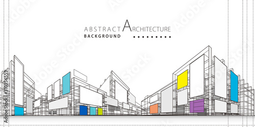 3D illustration architecture building construction perspective design,abstract modern urban background.
