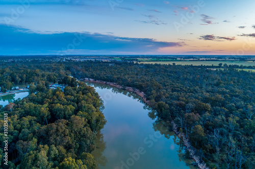 Murray River at dusk aerial view