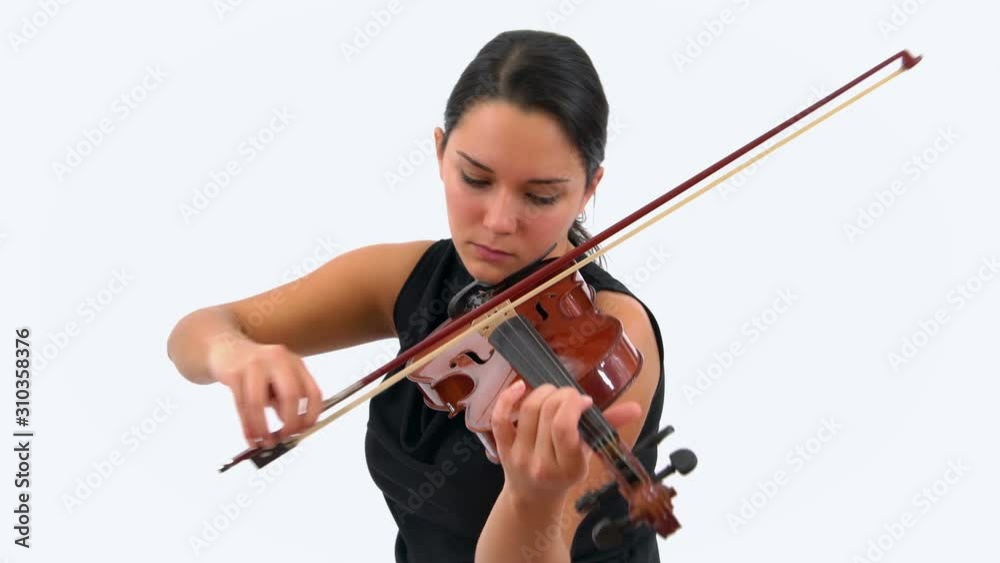 Caucasian Girl Playing Fiddle Violin in Isolated White Background Studio Caucasian Girl Playing Fiddle Violin in Isolated White Background Studio