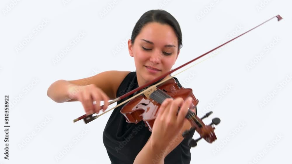 Caucasian Girl Playing Fiddle Violin in Isolated White Background Studio Caucasian Girl Playing Fiddle Violin in Isolated White Background Studio
