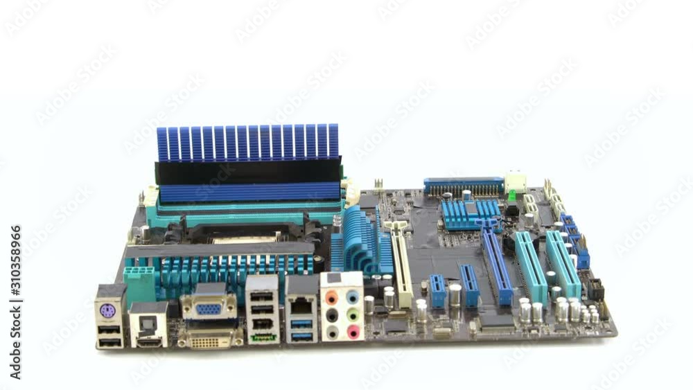 Computer Main Board Circuit Rotating on Isolated White Background, Slider Computer Main Board Circuit Rotating on Isolated White Background, Slider