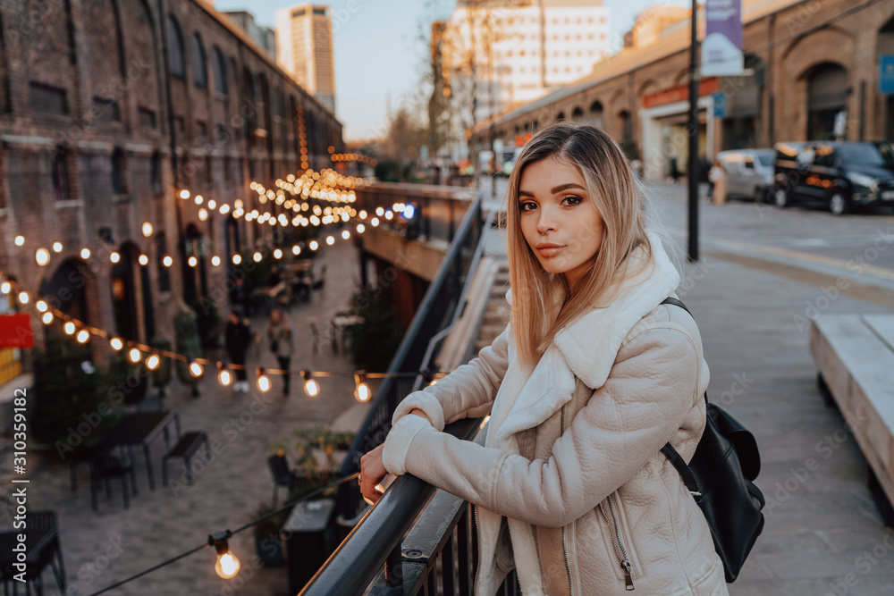 Obraz premium Portrait of Charming Young Blonde Girl, Fashion Street Style