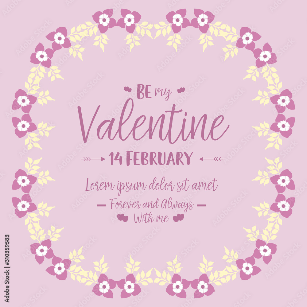 Card template happy valentine, with pink and white flower frame beautiful. Vector