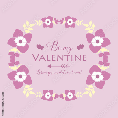Beauty of pink floral frame  for invitation card decor happy valentine. Vector