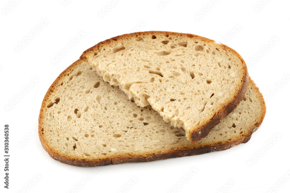two pieces of bread on white background