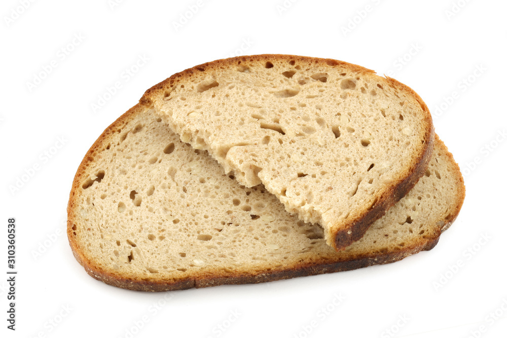 two pieces of bread on white background two pieces of bread on white background