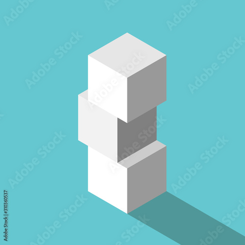 Three white cubes stacked