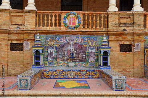 Scenic view of Beautiful architecture Plaza de Espana (Spainish Square) in Maria Luisa Park, Seville, Spain.