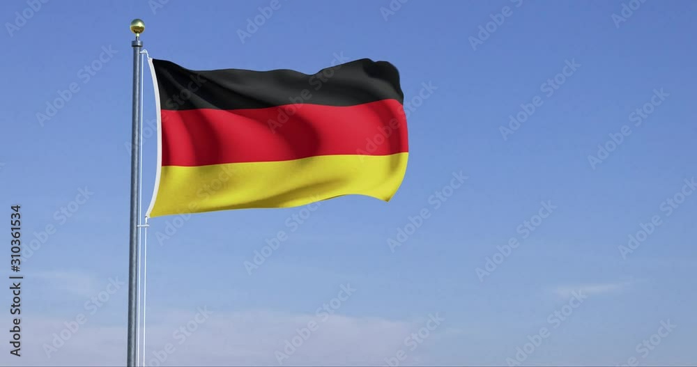 flag of Germany waving in the wind in front of blue sky flag of Germany waving in the wind in front of blue sky