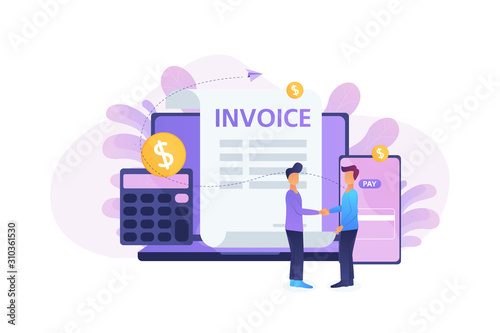 Business cooperation, Loan contract, partnership, invoice payment concept. Modern vector flat illustration photo