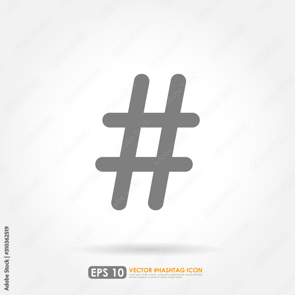 Fototapeta premium Gray hashtag sign, vector icon