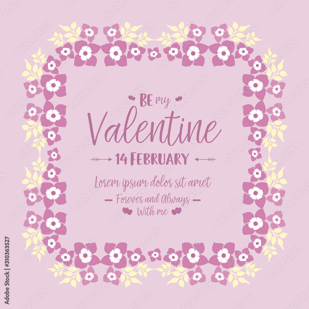 Template for card design happy valentine, with pink and white floral frame. Vector Template for card design happy valentine, with pink and white floral frame. Vector