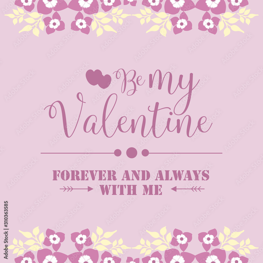 Template for card design happy valentine, with pink and white floral frame. Vector