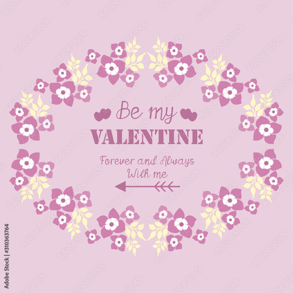 Decoration of invitation card happy valentine, with pink and white wreath frame. Vector Decoration of invitation card happy valentine, with pink and white wreath frame. Vector