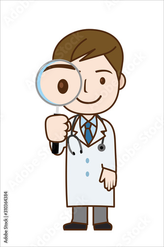 虫眼鏡を持つ医師のイラスト｜観察・調査　 全身｜Illustration of doctor