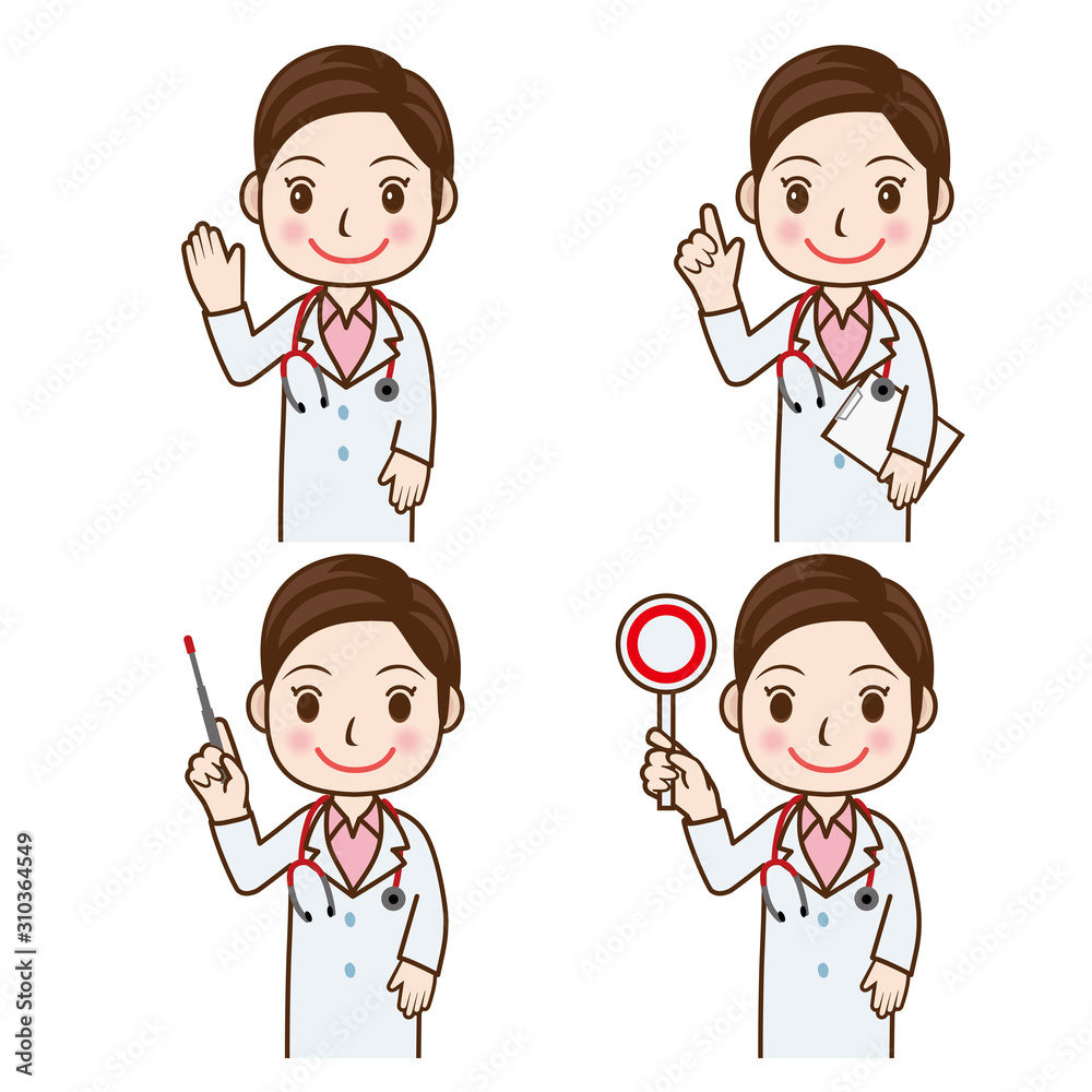 女性医師のポーズイラストセット 上半身 マルバツ棒 問診表 挨拶 指示棒 Illustration Of Doctor Vector De Stock Adobe Stock