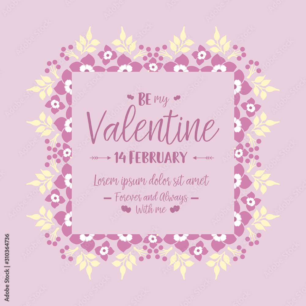 Unique pink and white floral frame, for greeting card wallpaper happy valentine sweet. Vector