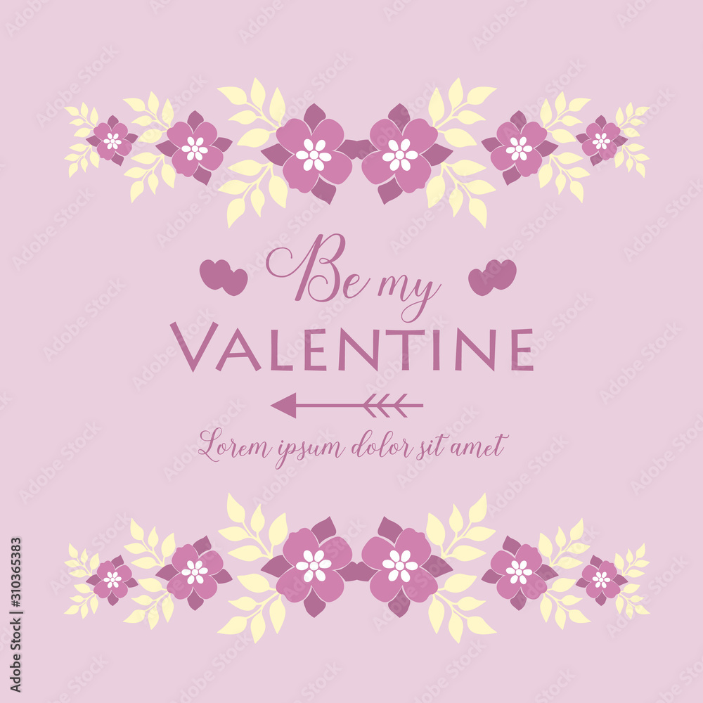 Image decor happy valentine of unique, with pink floral frame and leaf white. Vector