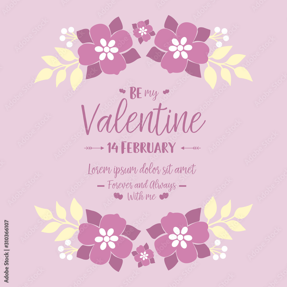 Design vintage card happy valentine, with beautiful bloosom pink floral frame. Vector