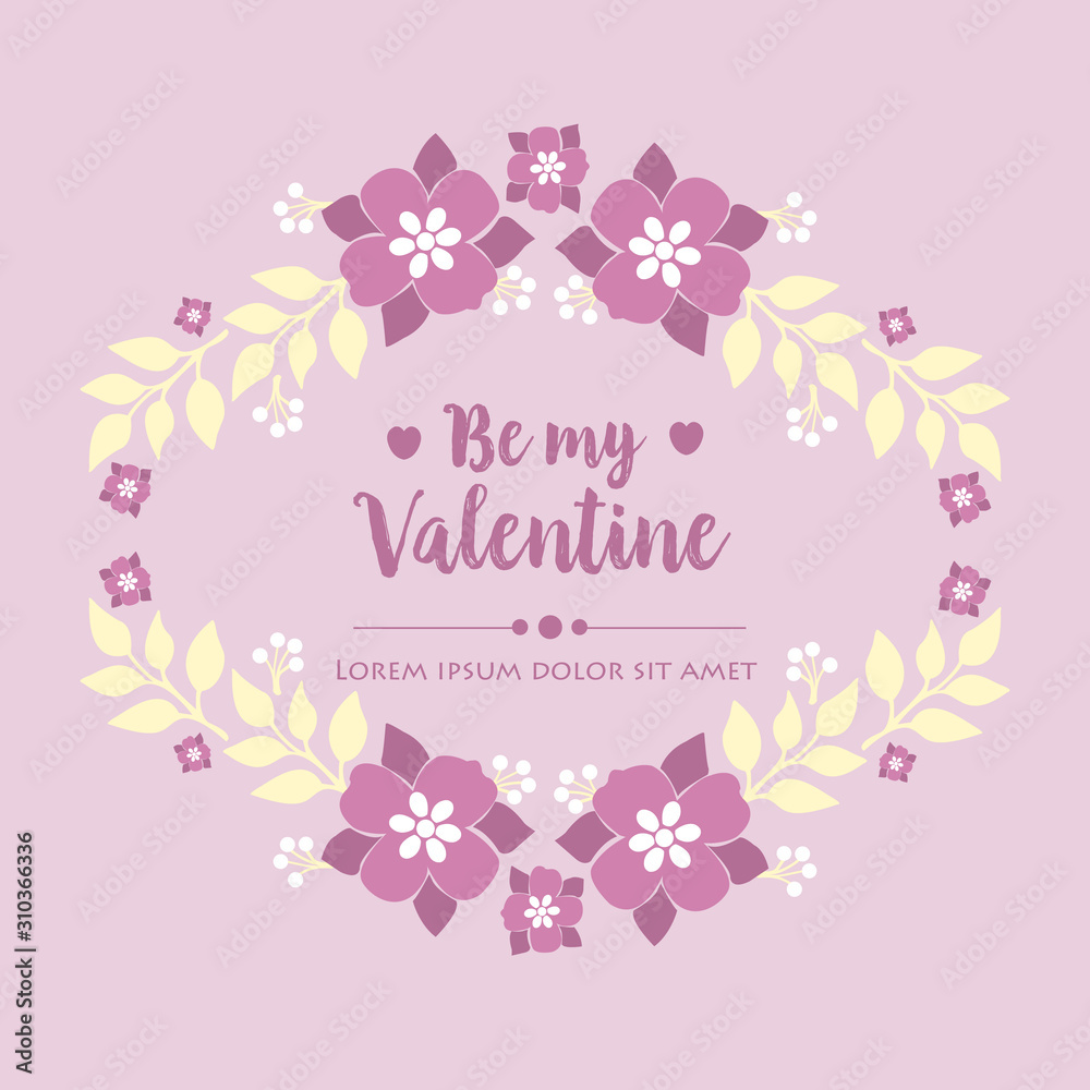 Pink floral frame of elegant, for card design happy valentine romantic. Vector