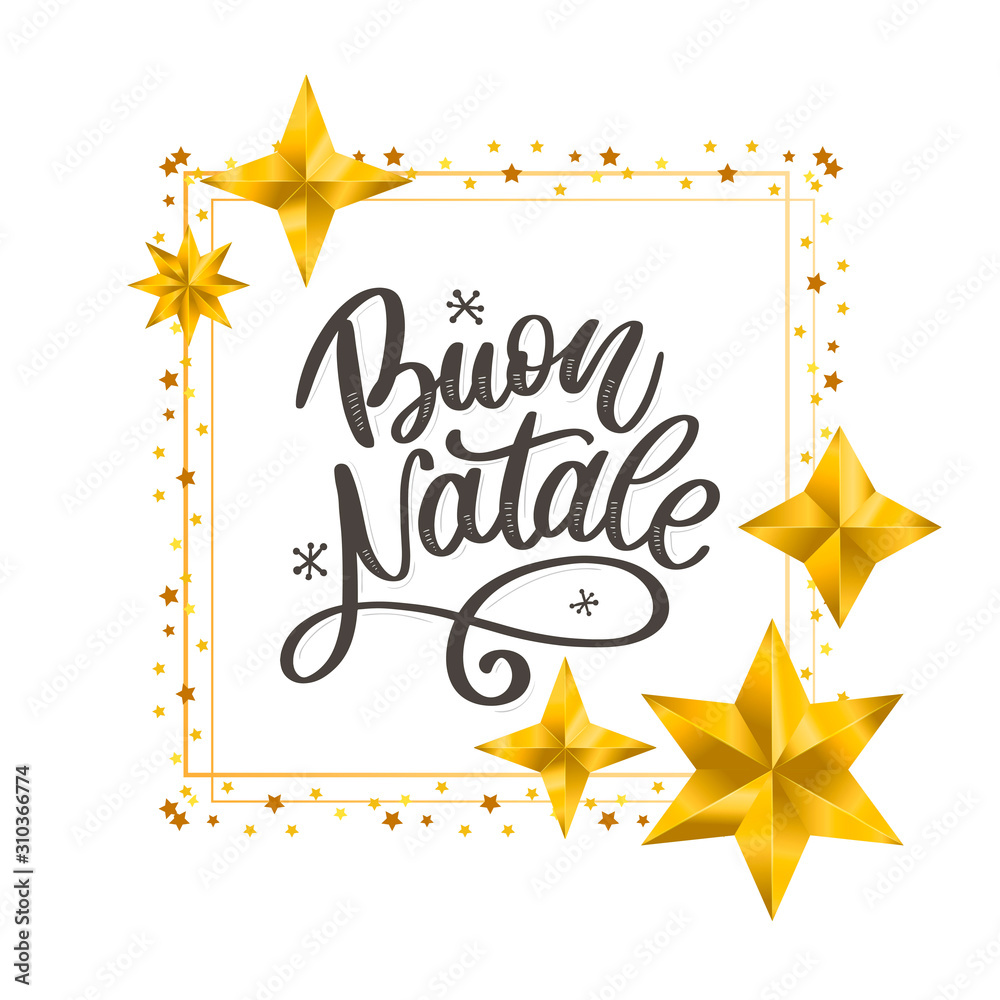 Buon Natale. Merry Christmas Calligraphy Template in Italian. Greeting Card Black Typography on White Background. Vector Illustration Hand Drawn Lettering. Buon Natale. Merry Christmas Calligraphy Template in Italian. Greeting Card Black Typography on White Background. Vector Illustration Hand Drawn Lettering.
