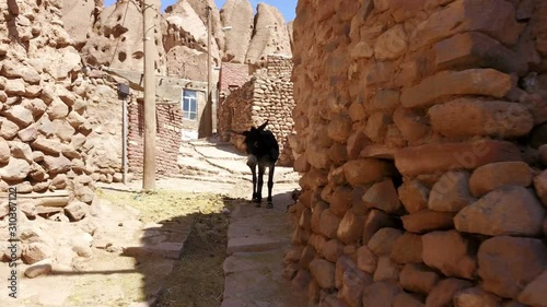 Streets of naturally formed carved rock houses of Kandovan, Iran