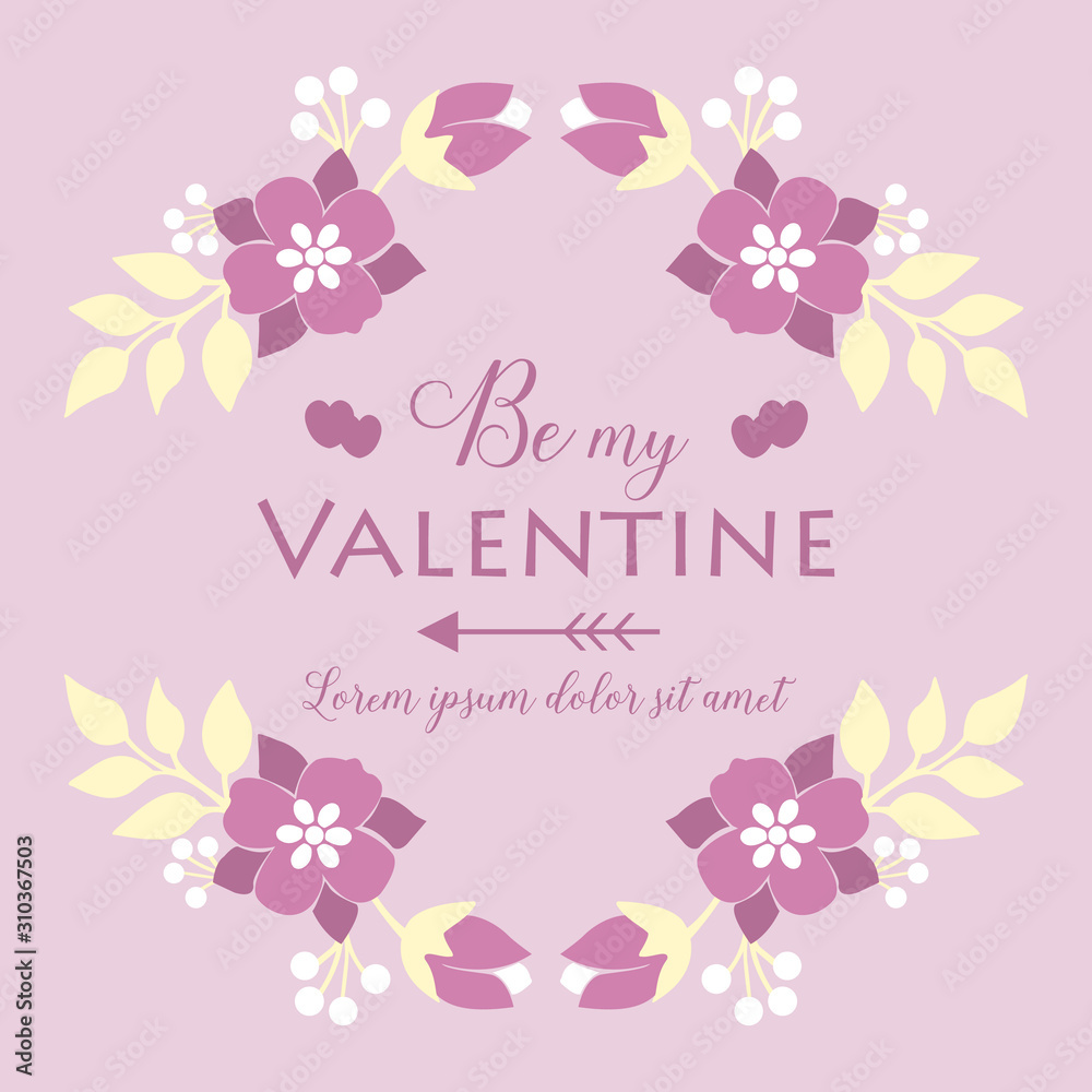 Unique greeting card happy valentine with ornate beautiful wreath frame. Vector