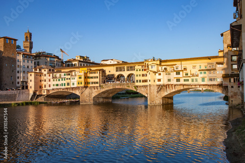 Ponte Vecchio Bridge with Reflection at Sunset in Florence