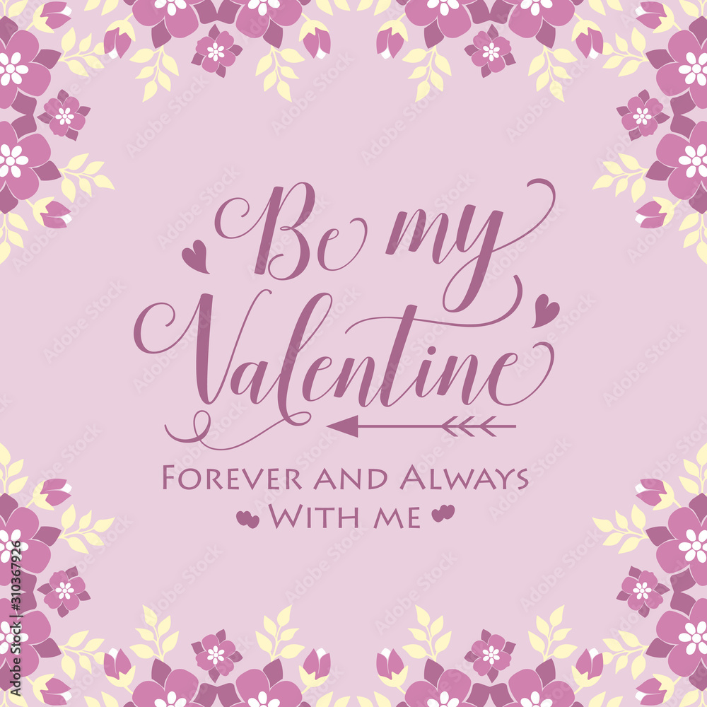 Design elegant card happy valentine, with cute pink floral frame. Vector