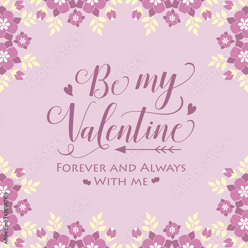 Design elegant card happy valentine, with cute pink floral frame. Vector