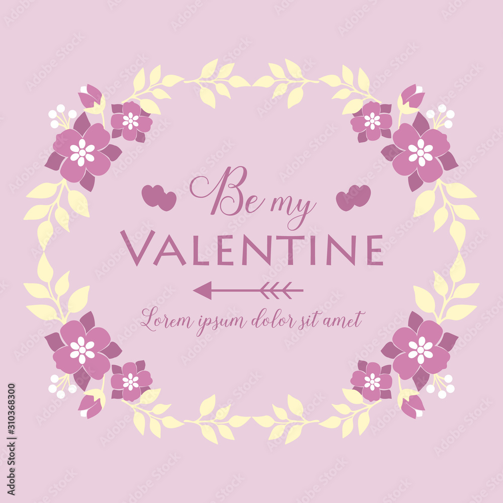Template of card happy valentine, with beautiful and bloom pink floral frame design. Vector