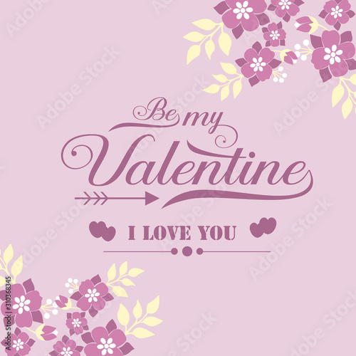 Template of card happy valentine  with beautiful and bloom pink floral frame design. Vector