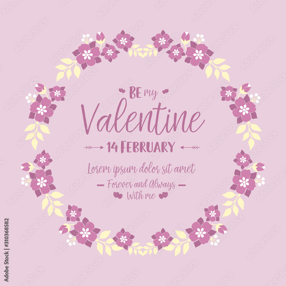Decoration pink floral frame unique, for invitation card design happy valentine, romantic. Vactor