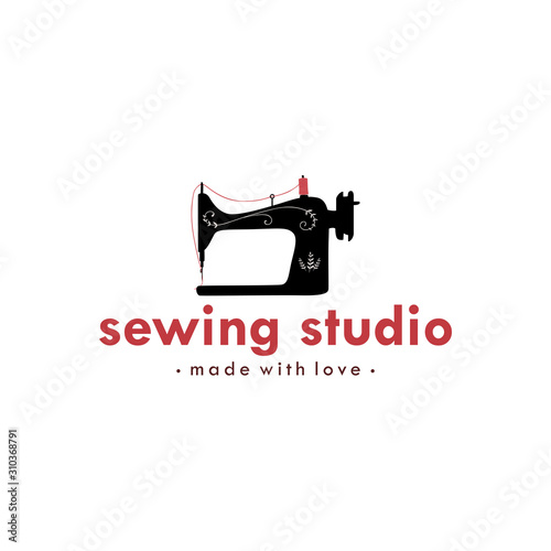 Tailor Sewing Vintage Logo, Needle an Yarn, Fashion Retro Simple Logo, Vector Design Template