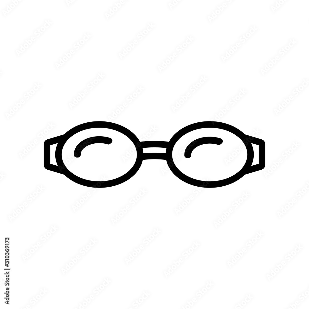 Swimming glasses icon vector. A thin line sign. Isolated contour symbol illustration Swimming glasses icon vector. A thin line sign. Isolated contour symbol illustration