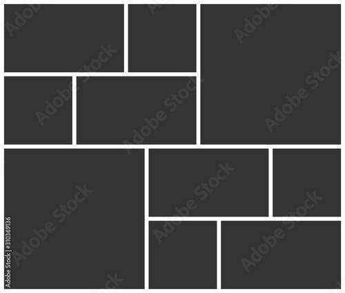 Empty photo frame collage layout of ten parts. Poster frame mockup. Vector template photo collage.