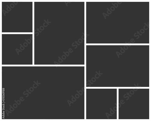 Collage mockup for photo montage. Template of eight parts frame. Vector photo collage layout of 8 parts.