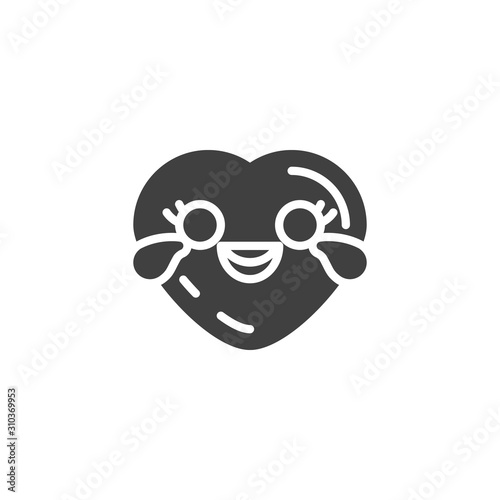 Fototapeta Naklejka Na Ścianę i Meble -  Heart face with tears of joy emoji vector icon. filled flat sign for mobile concept and web design. Laughing heart shape emoticon glyph icon. Love symbol, logo illustration. Vector graphics