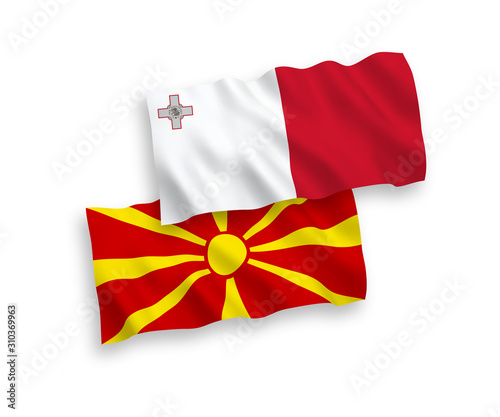 Flags of Malta and North Macedonia on a white background