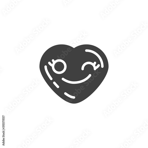 Winking heart face emoji vector icon. filled flat sign for mobile concept and web design. Flirting heart shape emoticon glyph icon. Love symbol, logo illustration. Vector graphics