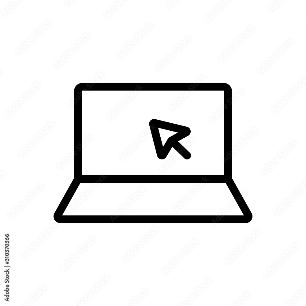 laptop and cursor icon vector. A thin line sign. Isolated contour symbol illustration laptop and cursor icon vector. A thin line sign. Isolated contour symbol illustration