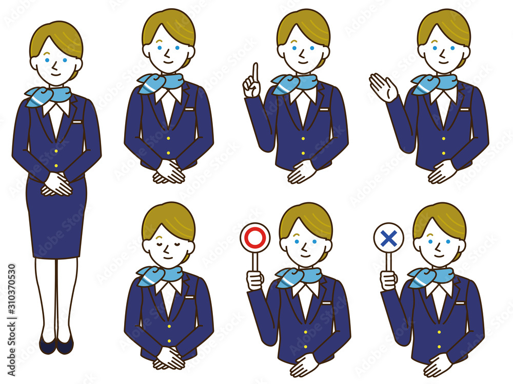 キャビンアテンダント 白人 制服女性シンプルイラスト セット Stock Vector Adobe Stock