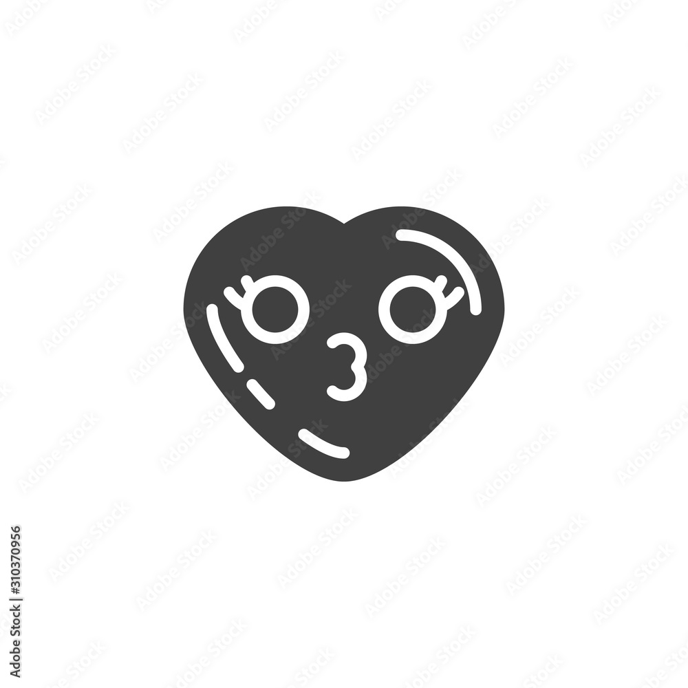 Kissing heart face emoji vector icon. filled flat sign for mobile concept and web design. Heart shape emoticon kiss glyph icon. Love symbol, logo illustration. Vector graphics Kissing heart face emoji vector icon. filled flat sign for mobile concept and web design. Heart shape emoticon kiss glyph icon. Love symbol, logo illustration. Vector graphics