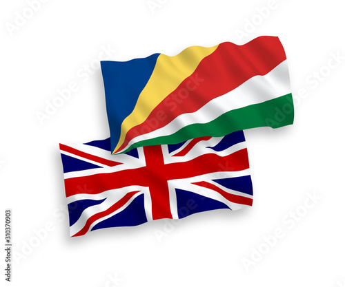 Flags of Great Britain and Seychelles on a white background