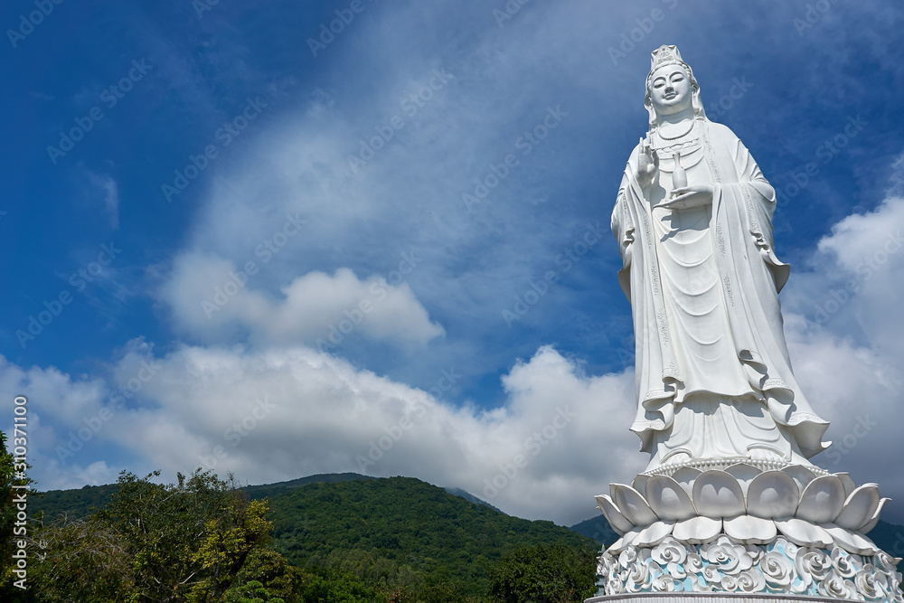 DA NANG, VIETNAM - NOVEMBER 20, 2019: Lady Buddha Statue at Linh Ung Pagoda in Son Tra Mountain in Da nang city Vietnam
