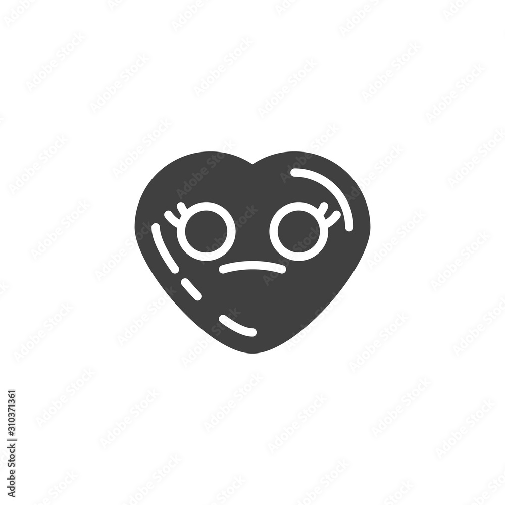 Flushed heart face emoji vector icon. filled flat sign for mobile concept and web design. Neutral heart shape emoticon glyph icon. Love symbol, logo illustration. Vector graphics