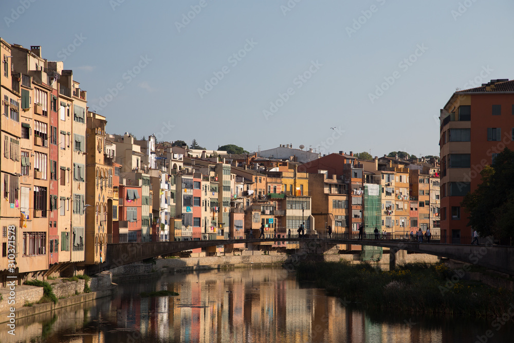 Spain, Girona,  old town panorama