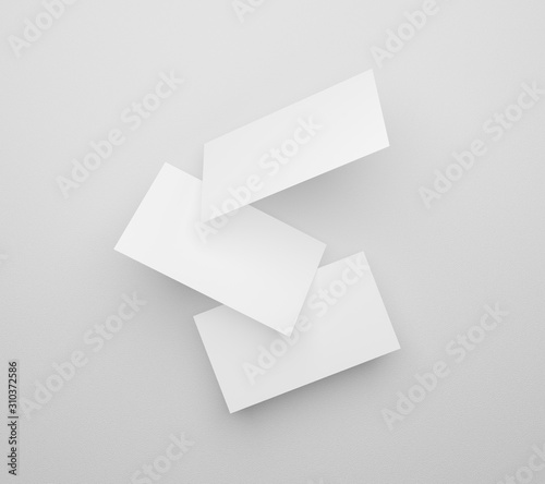 3d rendering of namecard isolated on gray background texture with shadow. Falling blank white business cards mockup template for display and brand image. Empty name card design presentation.