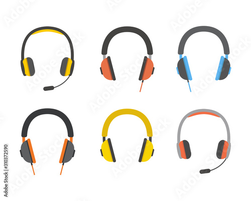 Icons of different headphones for talking and music.